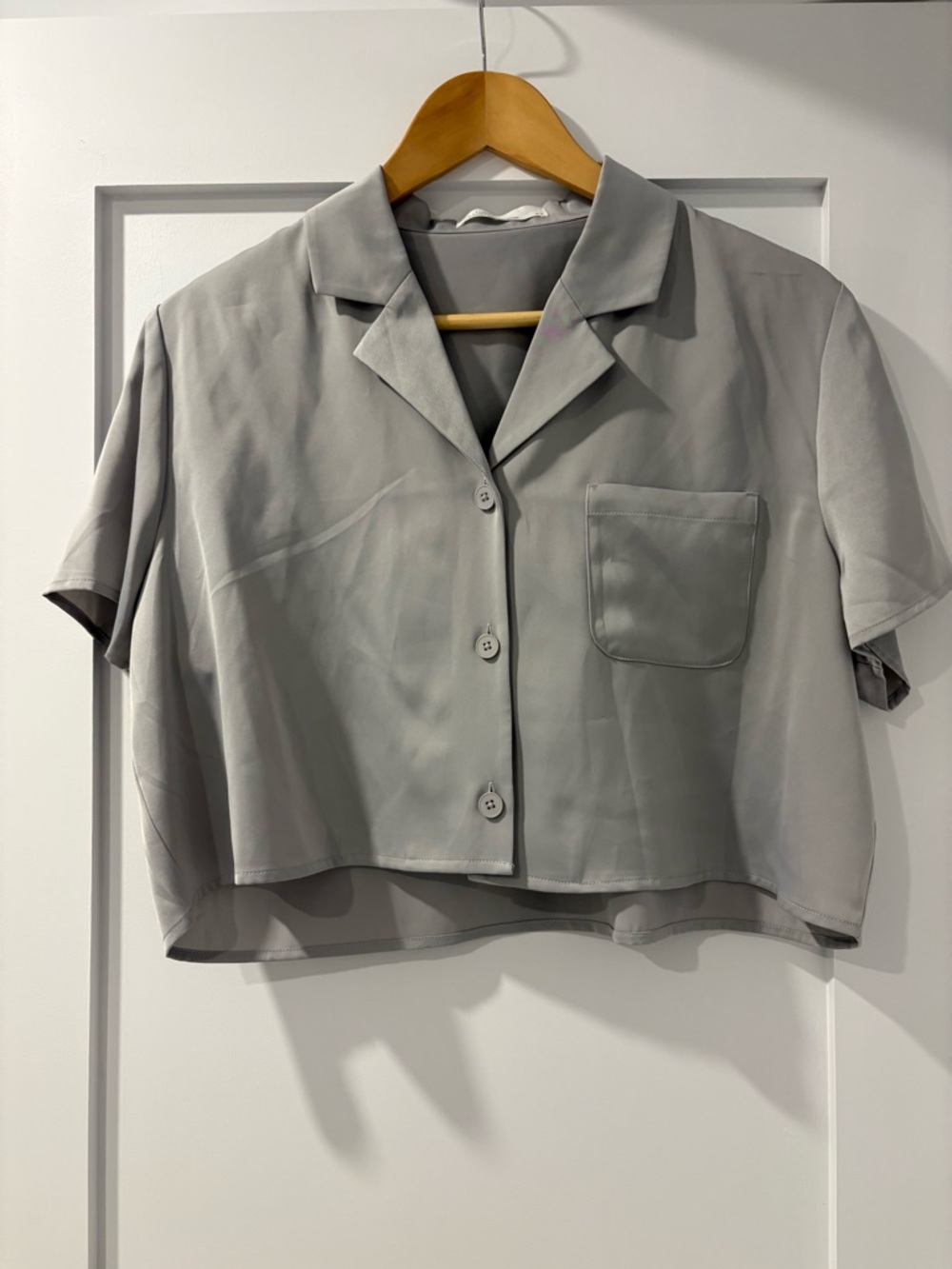 Oak + Fort Gray Cropped Button Front Shirt Jacket Blouse Medium
